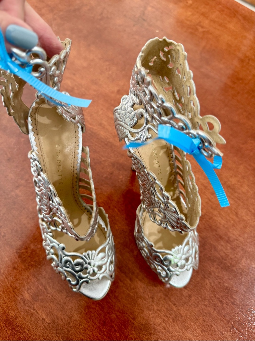Charlotte Olympia Silver Filigree Platform Stiletto Sandals - Picture 9 of 12